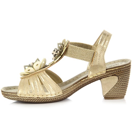 MARCO TOZZI 28502 kremowe sandały damskie ze złotym połyskiem i gumami ściągającymi butyraj-pl brazowy lato A