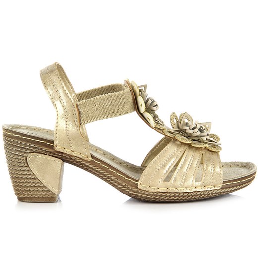 MARCO TOZZI 28502 kremowe sandały damskie ze złotym połyskiem i gumami ściągającymi butyraj-pl bezowy skóra