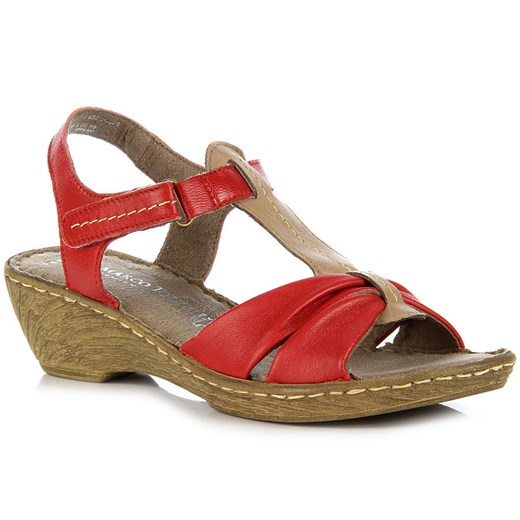 MARCO TOZZI 28901 czerwone skórzane sandały damskie lekkie komfortowe butyraj-pl brazowy lato