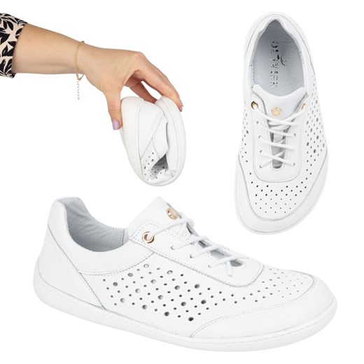 BAREFOOT Damskie minimalistyczne sneakersy 1769POL ażurowe białe ze sklepu butyolivier w kategorii Półbuty damskie - zdjęcie 180375311