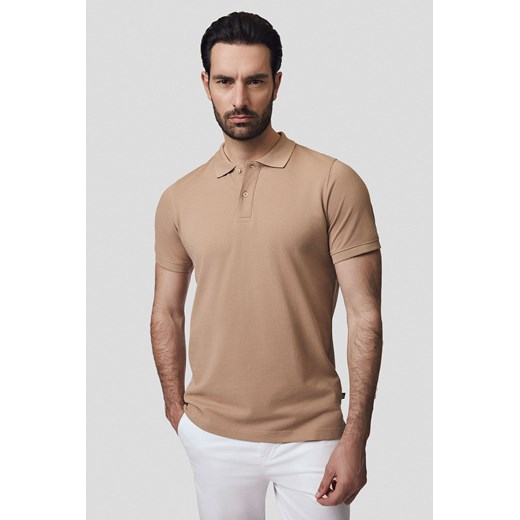 Koszulka Polo Bawełniana Beżowa Cassian ze sklepu Lancerto S.A. w kategorii T-shirty męskie - zdjęcie 180382630