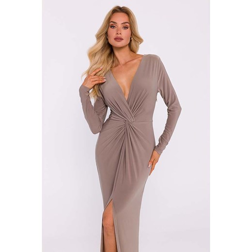 Sukienka z długim rękawem maxi z dekoltem w serek 