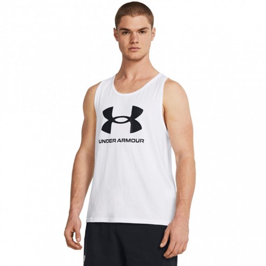 Męski top z nadrukiem Under Armour UA Sportstyle  Logo Tank - biały ze sklepu Sportstylestory.com w kategorii T-shirty męskie - zdjęcie 180385510