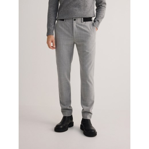 Reserved - Spodnie chino slim fit w kratę - jasnoszary ze sklepu Reserved w kategorii Spodnie męskie - zdjęcie 180387191