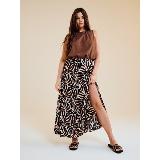 Sinsay - Wiskozowa bluzka z domieszką lnu - brązowy Sinsay L Sinsay