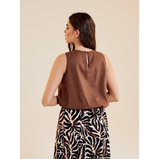 Sinsay - Wiskozowa bluzka z domieszką lnu - brązowy Sinsay L Sinsay
