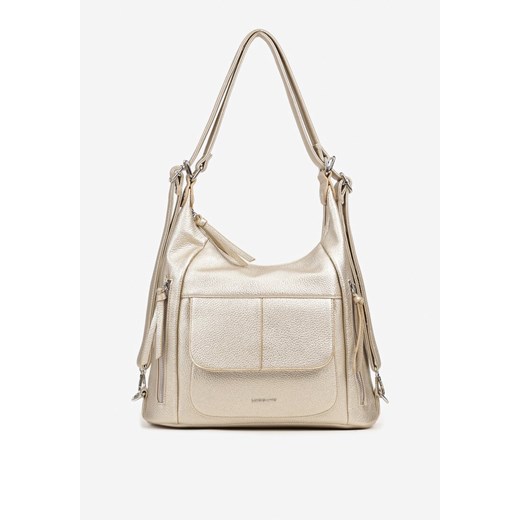 Złota Torebka Hobo z Regulowanym Paskiem i Ozdobnymi Suwakami Tenila ze sklepu born2be.pl w kategorii Torby Shopper bag - zdjęcie 180390963