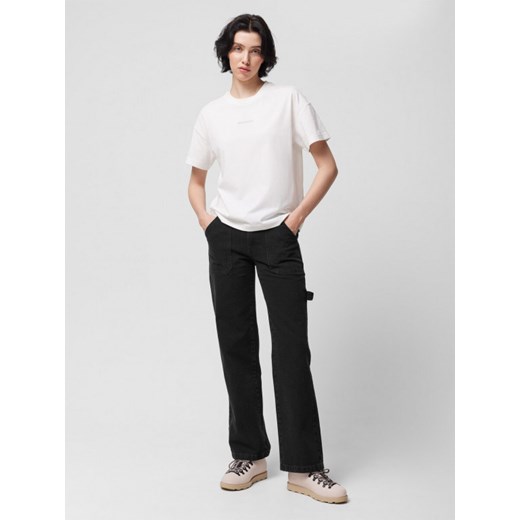 Damskie jeansy straight Outhorn OTHWSS24TTROF721 - czarne ze sklepu Sportstylestory.com w kategorii Jeansy damskie - zdjęcie 180392242