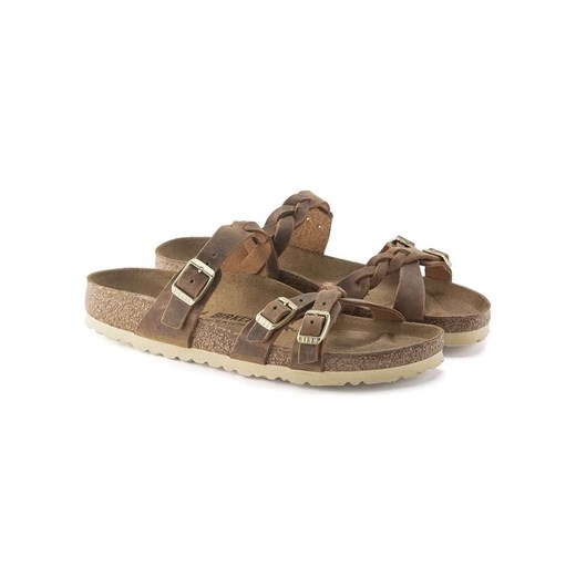 Klapki damskie brązowe BIRKENSTOCK na płaskiej podeszwie bez zapięcia