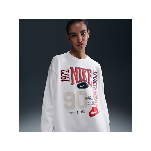 Damska bluza oversize z dzianiny dresowej z półokrągłym dekoltem Nike Sportswear - Biel ze sklepu Nike poland w kategorii Bluzy damskie - zdjęcie 180396673