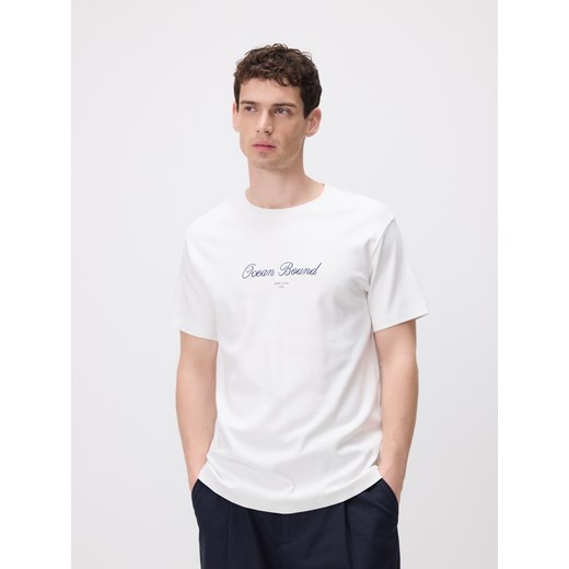 Reserved - T-shirt regular z haftem - złamana biel ze sklepu Reserved w kategorii T-shirty męskie - zdjęcie 180405161