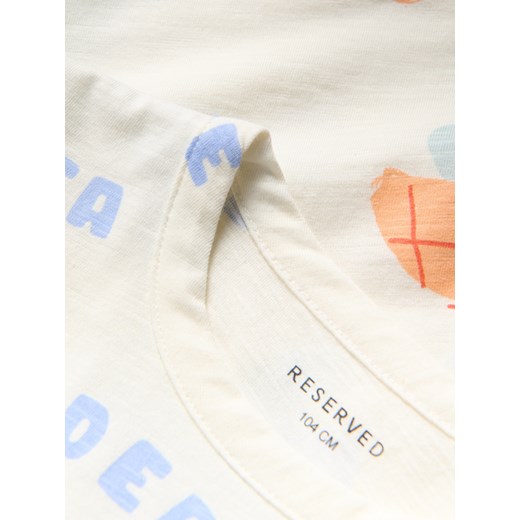 Reserved - Bawełniany t-shirt z nadrukiem - złamana biel Reserved 86 (12-18 m.) Reserved