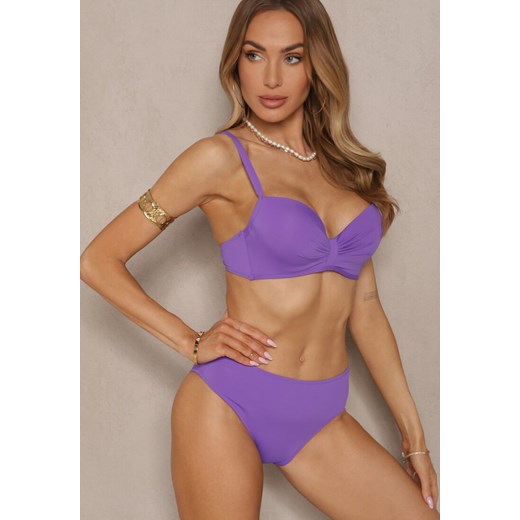 Fioletowe Bikini Majtki Typu Figi Marszczony Biustonosz i Pareo Natovena ze sklepu renee.pl w kategorii Stroje kąpielowe - zdjęcie 180406001