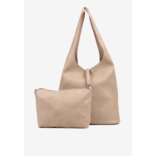 Ciemnobeżowa Torebka z Saszetką i Metaliczną Ozdobą Tenarae ze sklepu renee.pl w kategorii Torby Shopper bag - zdjęcie 180409144