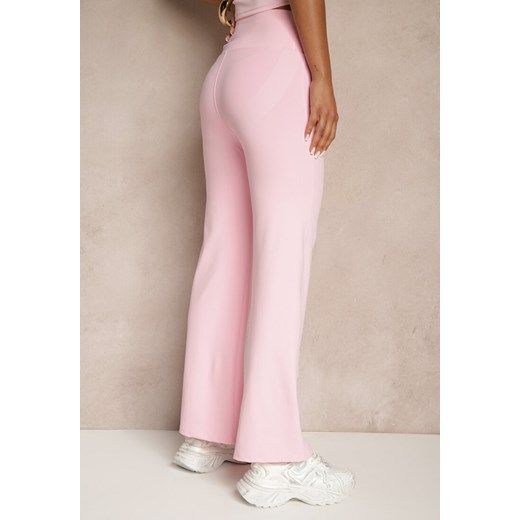 Różowe Spodnie Flare High Waist z Szeroką Gumką w Pasie Idalania Renee M renee.pl