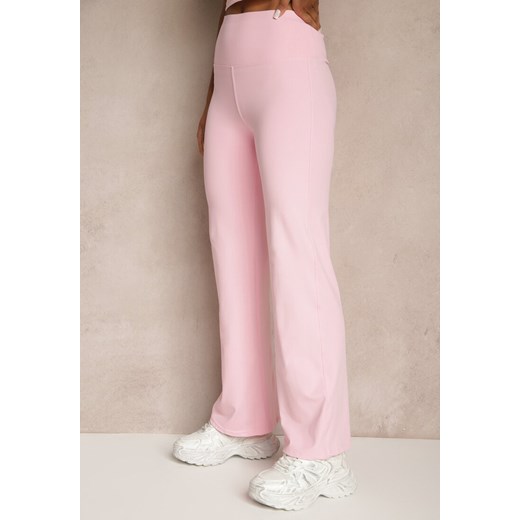 Różowe Spodnie Flare High Waist z Szeroką Gumką w Pasie Idalania Renee M renee.pl