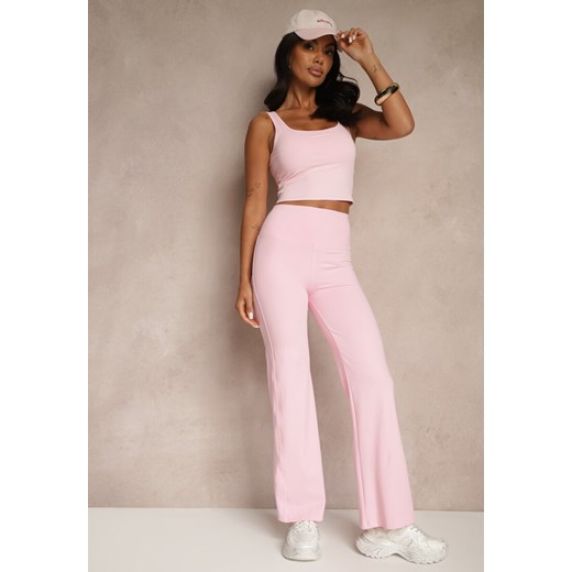 Różowe Legginsy High Waist z Szeroką Gumką w Pasie Idalania ze sklepu renee.pl w kategorii Spodnie damskie - zdjęcie 180409323