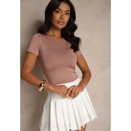 Ciemnoróżowy T-shirt Cropped z Wiskozą Efranessa ze sklepu renee.pl w kategorii Bluzki damskie - zdjęcie 180409353
