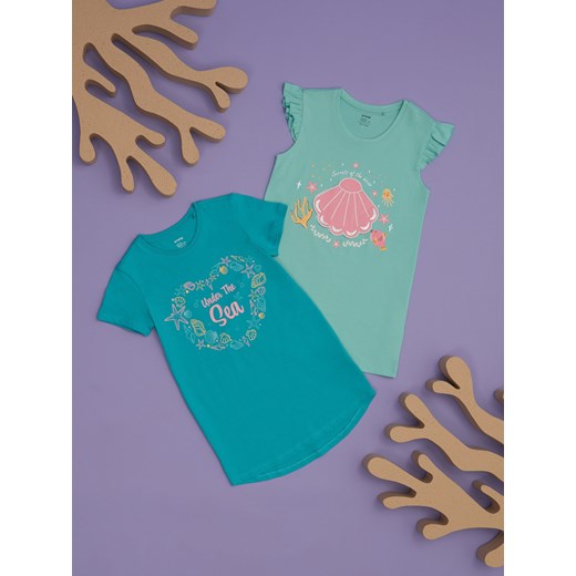 Sinsay - Koszula nocna z ozdobnym nadrukiem - turkusowy Sinsay 116 Sinsay