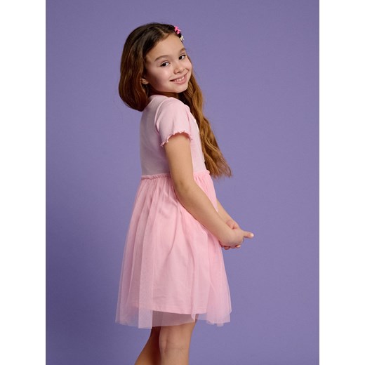 Sinsay - Sukienka z ozdobnymi cekinami wykończona tiulem - różowy Sinsay 122 Sinsay