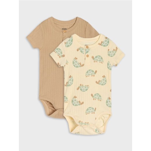 Sinsay - Body z ozdobnymi guzikami z prążkowanej dzianiny 2 pack - kremowy ze sklepu Sinsay w kategorii Body niemowlęce - zdjęcie 180413610