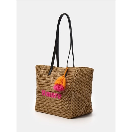 Sinsay - Torebka pleciona shopper z napisem - kremowy ze sklepu Sinsay w kategorii Torby letnie - zdjęcie 180413842