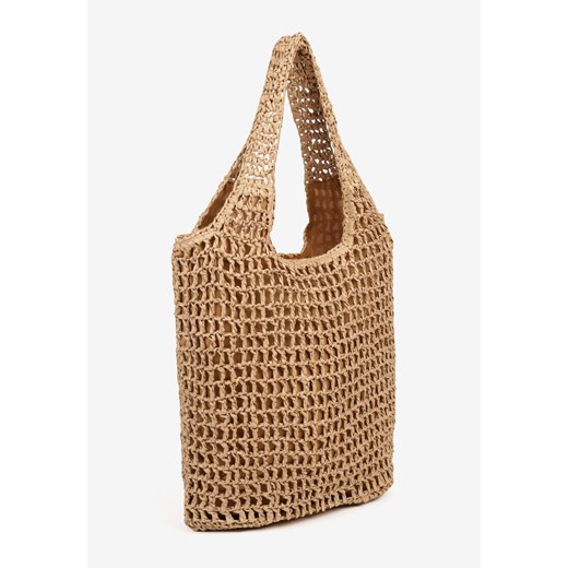 Ciemnobeżowa Torebka Shopperka z Plecionki Ozdobiona Napisami Navillian Renee ONE SIZE renee.pl wyprzedaż