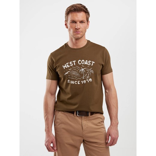 Koszulka męska z nadrukiem khaki Reddrez 303 ze sklepu Big Star w kategorii T-shirty męskie - zdjęcie 180426852