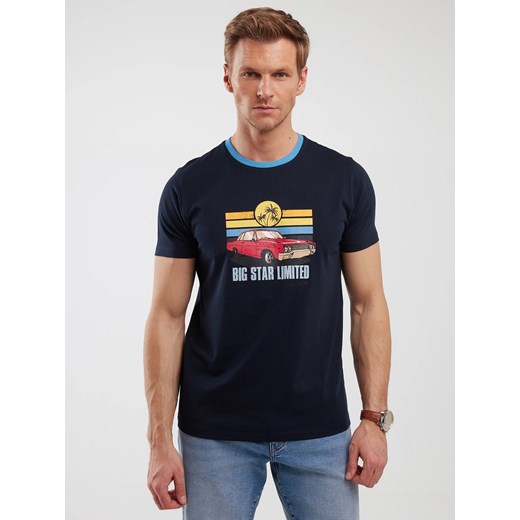 Koszulka męska z kolorowym nadrukiem granatowa Ralier 403 ze sklepu Big Star w kategorii T-shirty męskie - zdjęcie 180426864