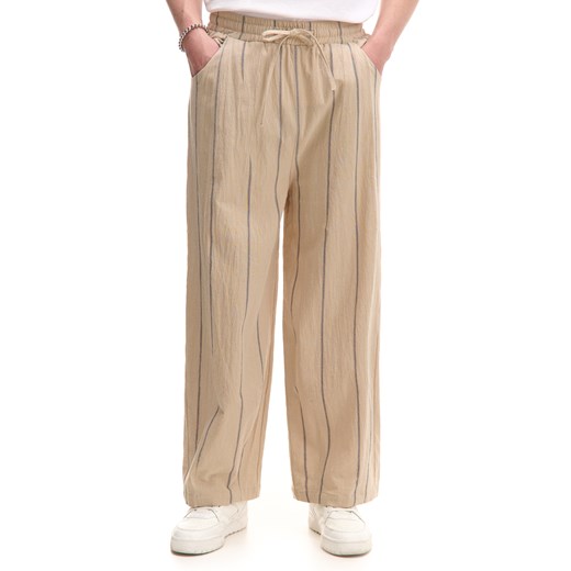 Cropp - Spodnie wide leg w paski - beżowy ze sklepu Cropp w kategorii Spodnie męskie - zdjęcie 180427360