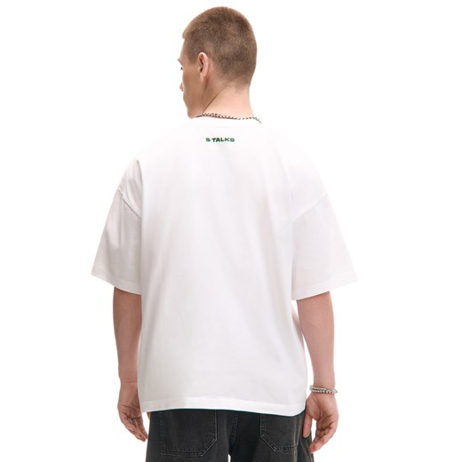 Cropp - Biały T-shirt z zielonym napisem - biały Cropp L Cropp