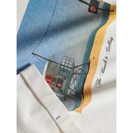 Reserved - T-shirt z nadrukiem - złamana biel Reserved S Reserved