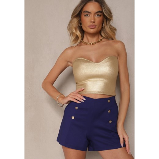 Granatowe Bawełniane Szorty High Waist Ozdobione Guzikami Seporiae ze sklepu renee.pl w kategorii Szorty - zdjęcie 180429104