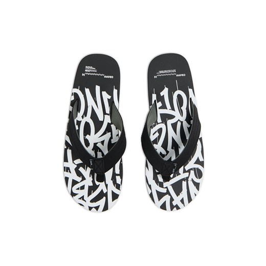 Cropp - Japonki z tekstowym nadrukiem - czarny Cropp 46 Cropp