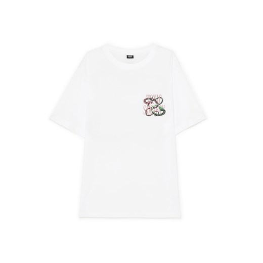 Cropp - Biała koszulka z motywem węży - biały ze sklepu Cropp w kategorii T-shirty męskie - zdjęcie 180429960