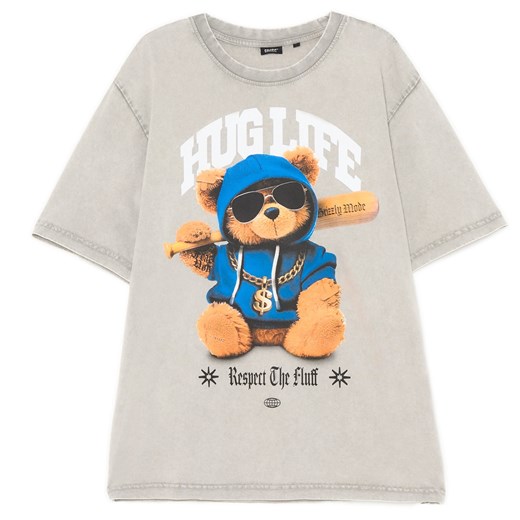 Cropp - Koszulka z motywem pluszowego misia - kremowy Cropp L Cropp