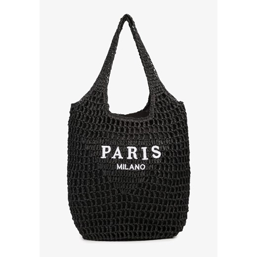 Czarna Torebka Shopper z Plecionką i Napisami Navessa ONE SIZE promocyjna cena born2be.pl