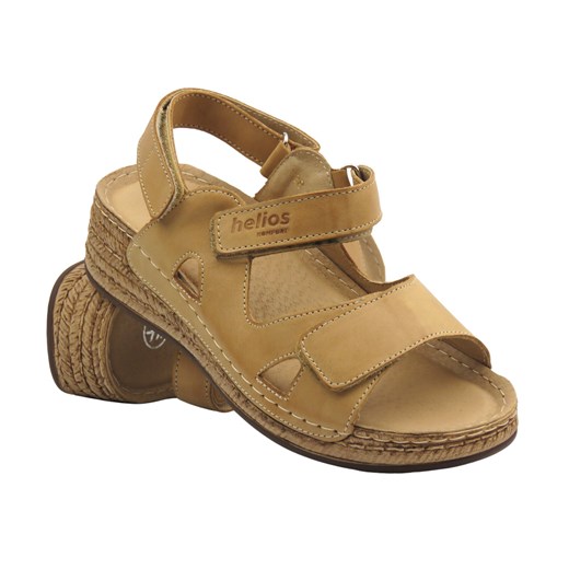 Skórzane sandały damskie na rzepy - Helios 138, jasnobrązowe ze sklepu ulubioneobuwie w kategorii Sandały damskie - zdjęcie 180436781