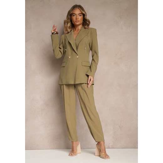 Ciemnobeżowe Eleganckie Modalowe Spodnie Garniturowe High Waist Mavilisse ze sklepu renee.pl w kategorii Spodnie damskie - zdjęcie 180437264