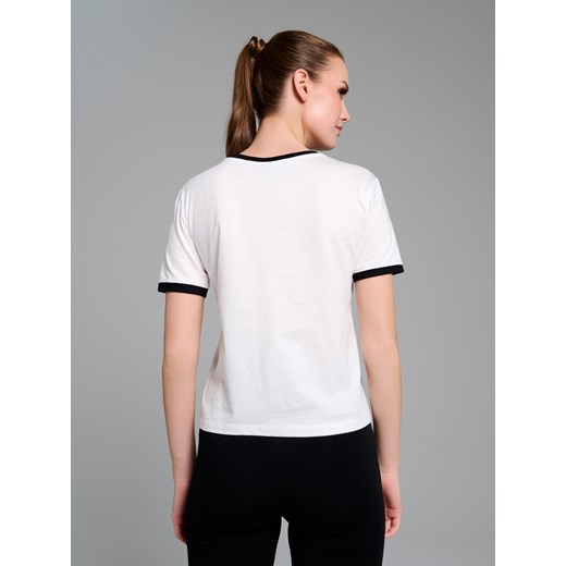 Sinsay bluzka damska biała z krótkim rękawem z okrągłym dekoltem na wiosnę 