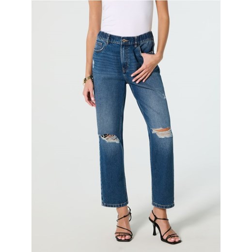 Sinsay - Jeansy mom fit z przetarciami - granatowy ze sklepu Sinsay w kategorii Jeansy damskie - zdjęcie 180437800