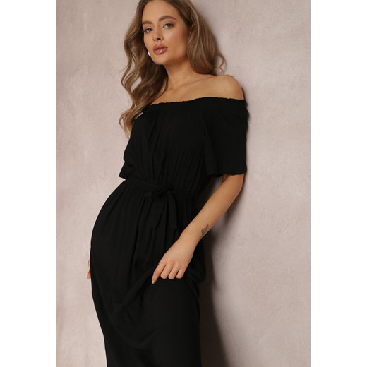 Czarna sukienka Renee elegancka z krótkimi rękawami maxi