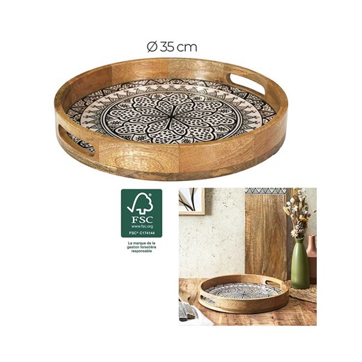 Ethnical Life Taca w kolorze brązowo-beżowo-czarnym - Ø 35 cm ze sklepu Limango Polska w kategorii Misy i tace dekoracyjne - zdjęcie 180439251