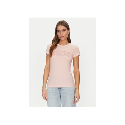Guess T-Shirt W5GI04 J1314 Różowy Slim Fit ze sklepu MODIVO w kategorii Bluzki damskie - zdjęcie 180440750