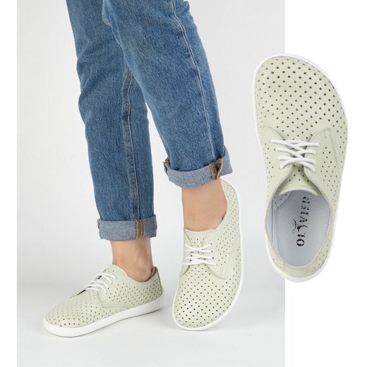 BAREFOOT Damskie minimalistyczne ażurowe 1288POL zielone ze sklepu butyolivier w kategorii Półbuty damskie - zdjęcie 180441764