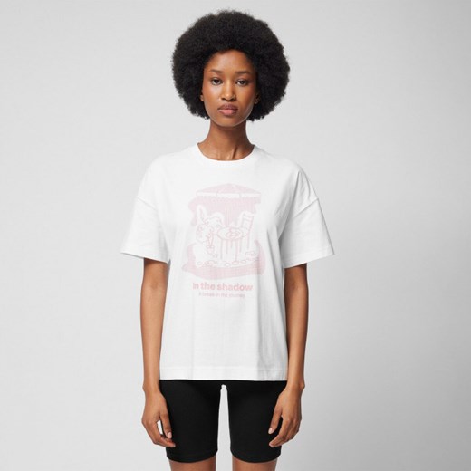 Damski t-shirt z nadrukiem Outhorn OTHWSS24TTSHF1484 - złamana biel ze sklepu Sportstylestory.com w kategorii Bluzki damskie - zdjęcie 180442081
