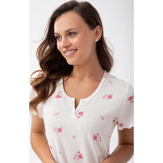 Piżama damska ecru strukturalna w kwiatki 386, Kolor ecru-wzór, Rozmiar S, Luna ze sklepu Intymna w kategorii Piżamy damskie - zdjęcie 180445281