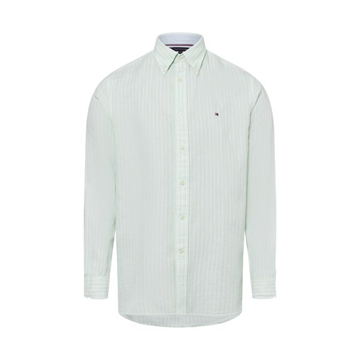 Tommy Hilfiger Męska koszula casual z zawartością lnu Mężczyźni Regular Fit Bawełna seledynowy w paski ze sklepu vangraaf w kategorii Koszule męskie - zdjęcie 180447200