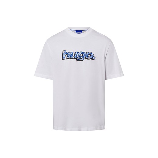 HUGO BLUE Koszulka męska - Nugibol Mężczyźni Bawełna biały jednolity ze sklepu vangraaf w kategorii T-shirty męskie - zdjęcie 180447220