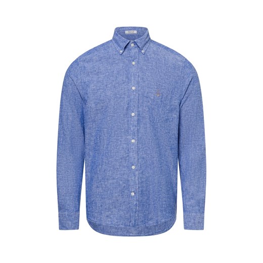 Gant Męska koszula casual z zawartością lnu Mężczyźni Regular Fit len niebieski marmurkowy ze sklepu vangraaf w kategorii Koszule męskie - zdjęcie 180447224